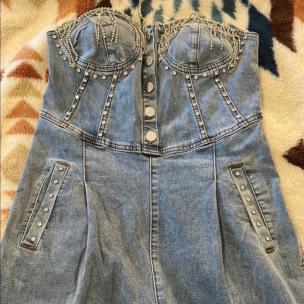 Embellished Denim Corset-Style Women Jumpsuit